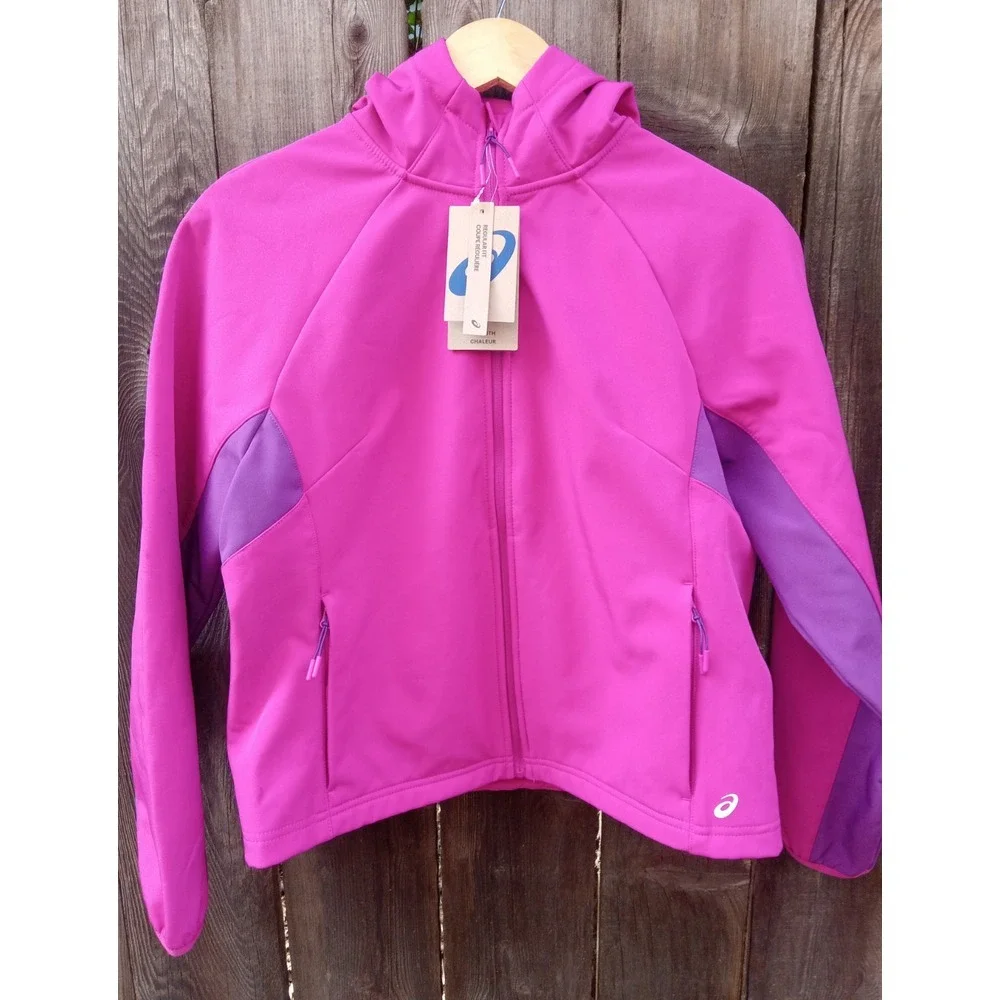 New Asics Woven Hooded Softshell Jacket Regular Fit Pink Womens Size M‎